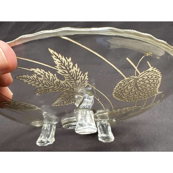 Vintage Silver Overlay Blowing Leaves Dish 3 Leg Gently Scalloped Edges MCM -S8 - Picture 7 of 8